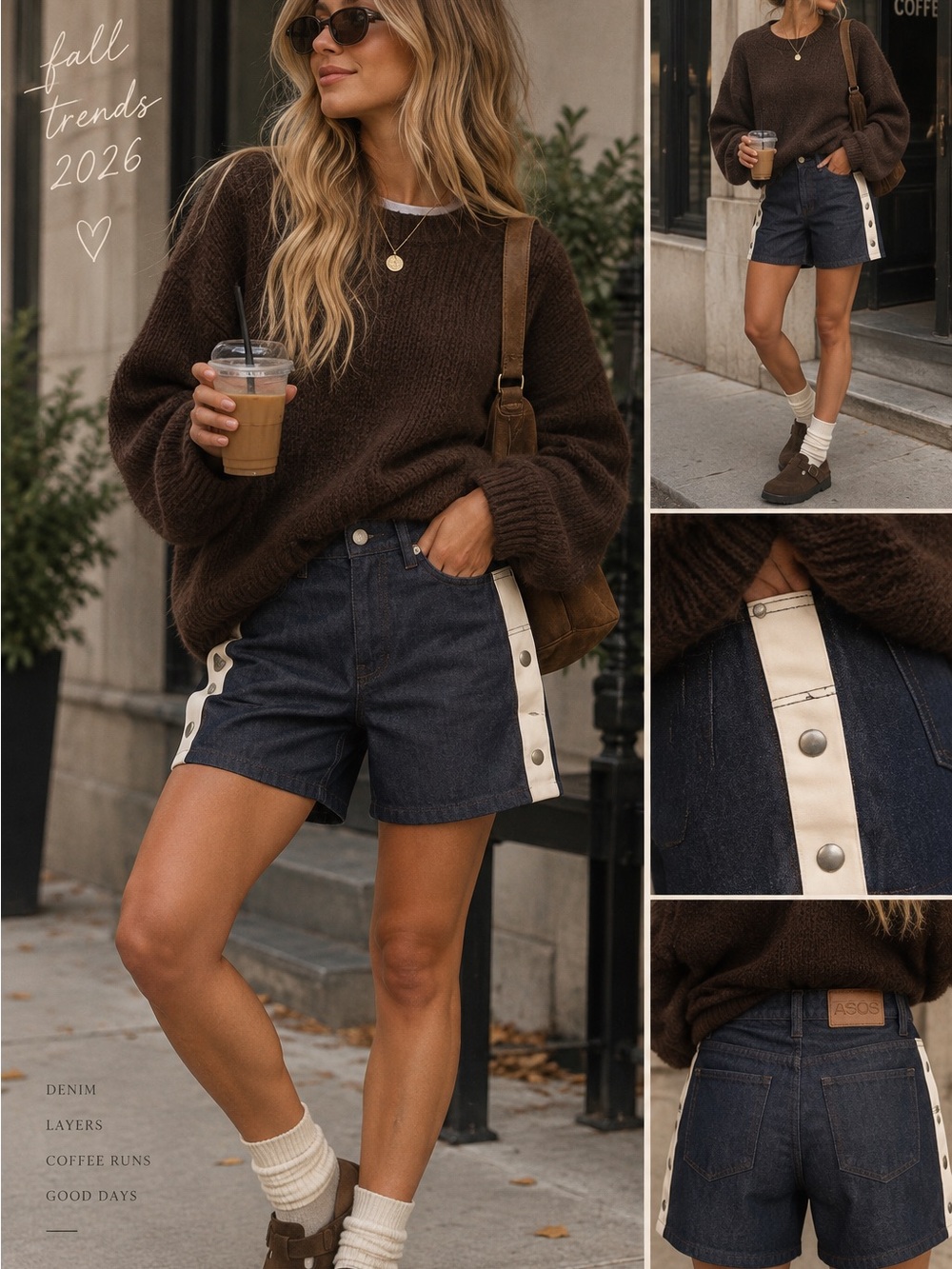 ASOS Navy Denim Snap Side Jorts Shorts W30 NWT Indie Sleaze Y2K Streetwear Retro